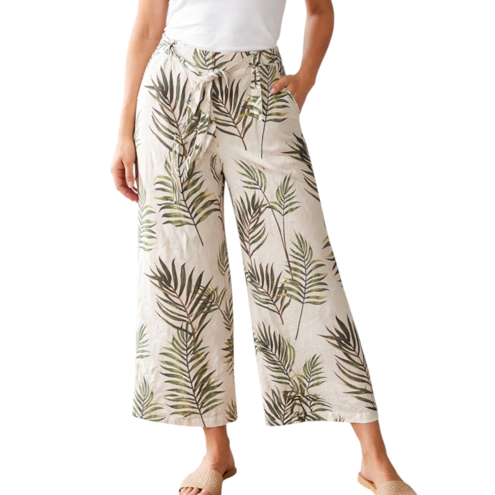 Joie Palm Print Linen Blend Crop Pants *Flaw Size 12